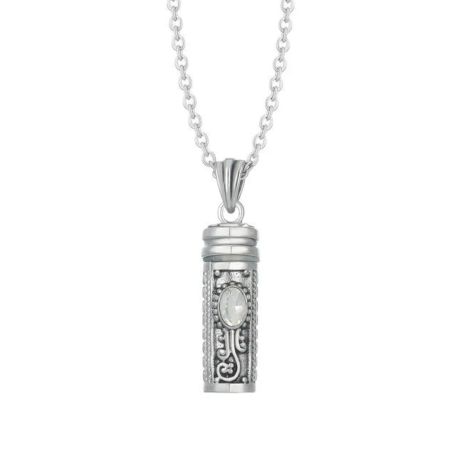 Mezuzah Necklace Locket Pendant & Chain. Color Stones