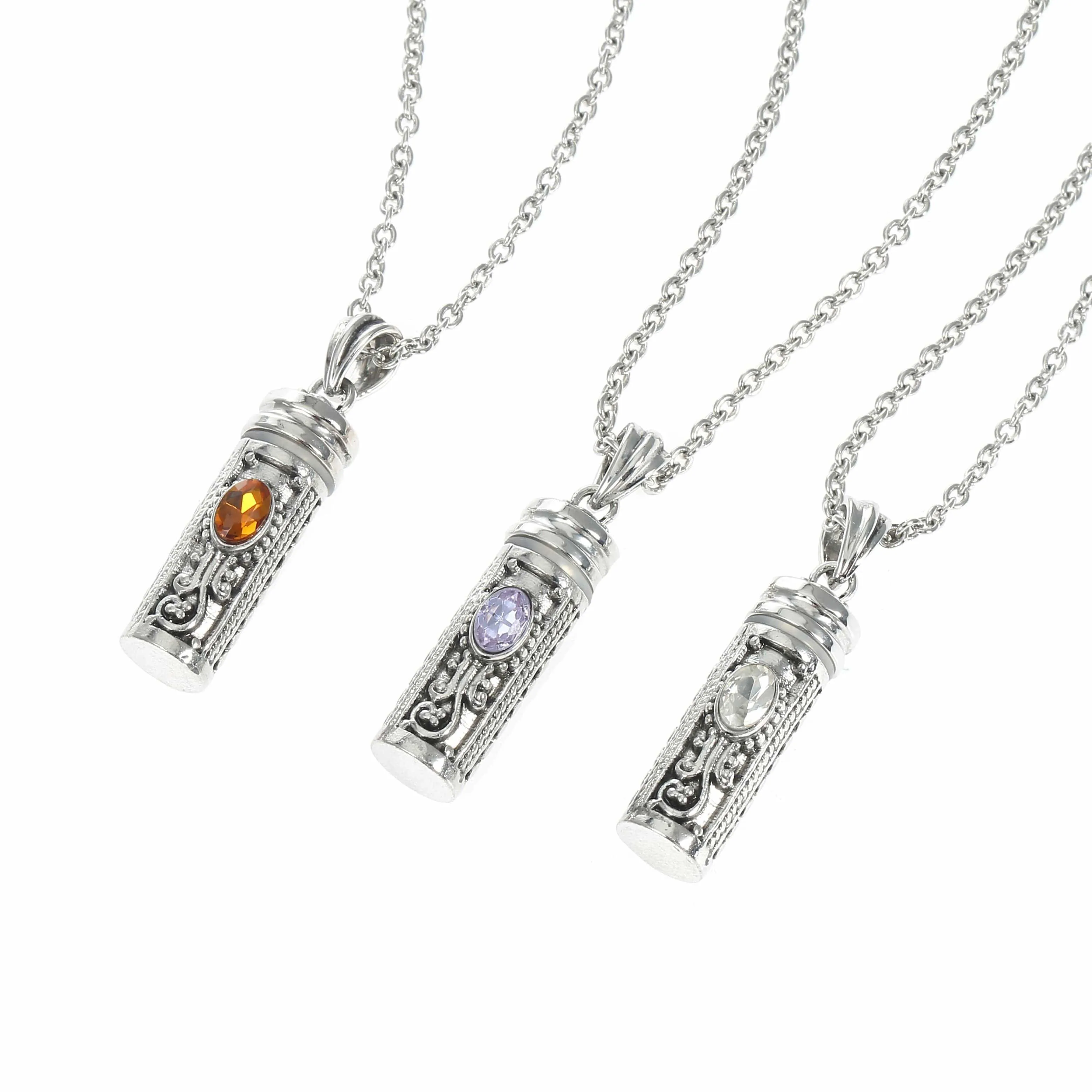 Mezuzah Necklace Locket Pendant & Chain. Color Stones