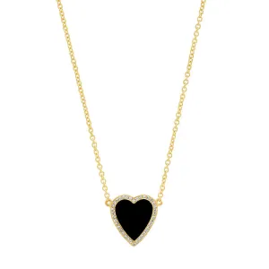 Mini Onyx Inlay Heart Necklace with Diamonds