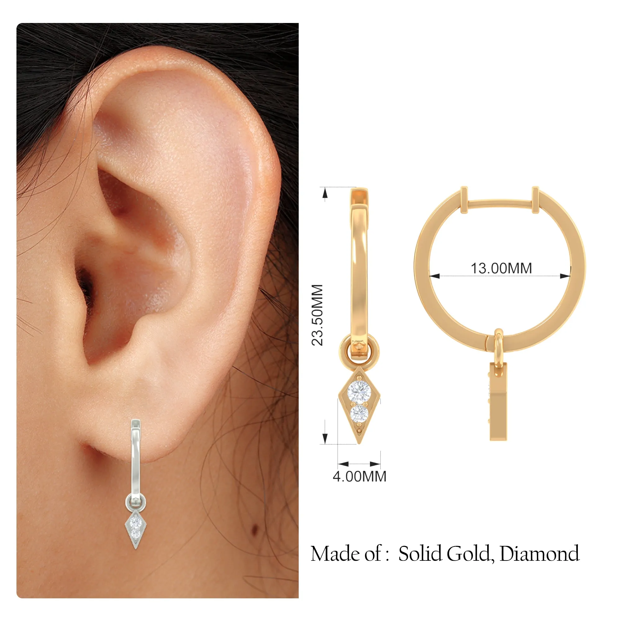 Minimalist Moissanite Hoop Drop Earring for Upper Lobe Piercing