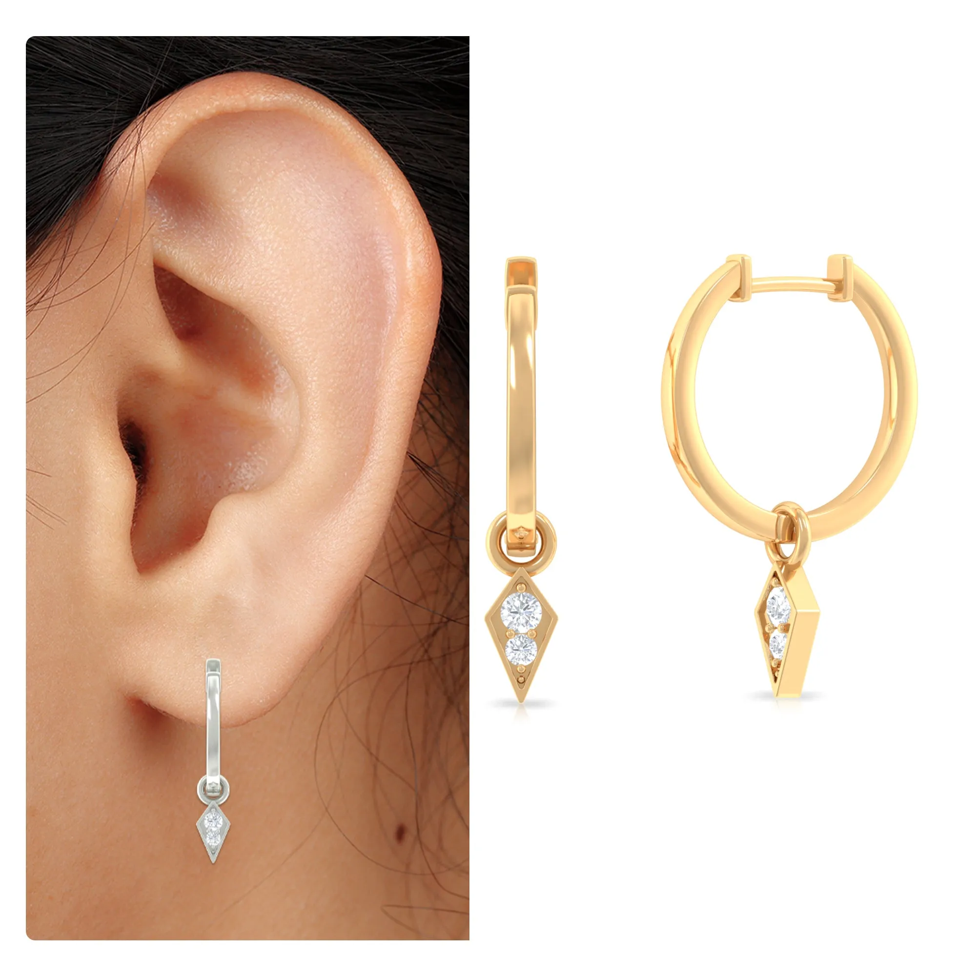 Minimalist Moissanite Hoop Drop Earring for Upper Lobe Piercing