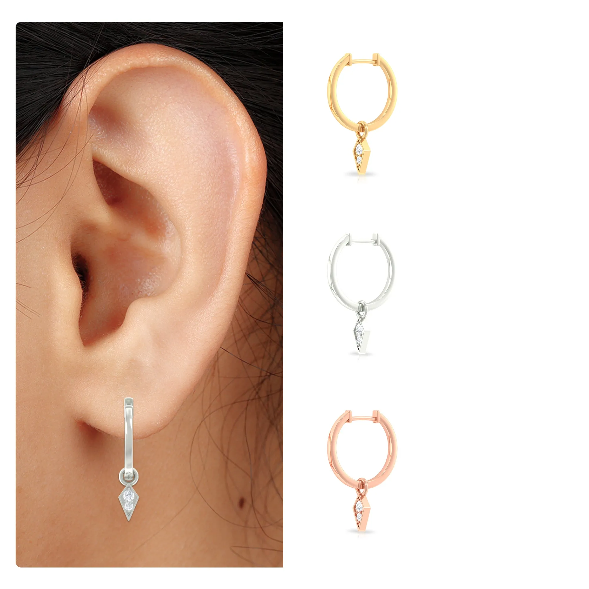 Minimalist Moissanite Hoop Drop Earring for Upper Lobe Piercing
