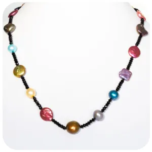 Multi Colour Fresh Water Pearl and Onyx Necklace - 50cm