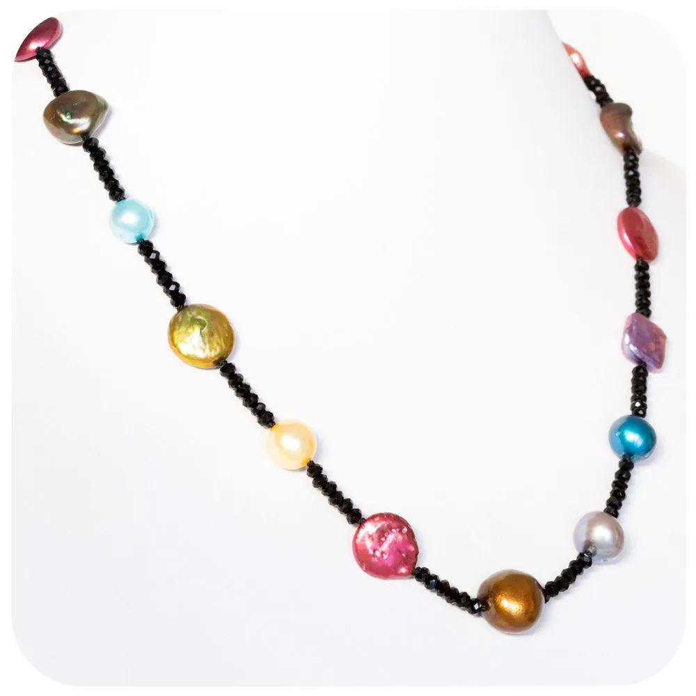 Multi Colour Fresh Water Pearl and Onyx Necklace - 50cm