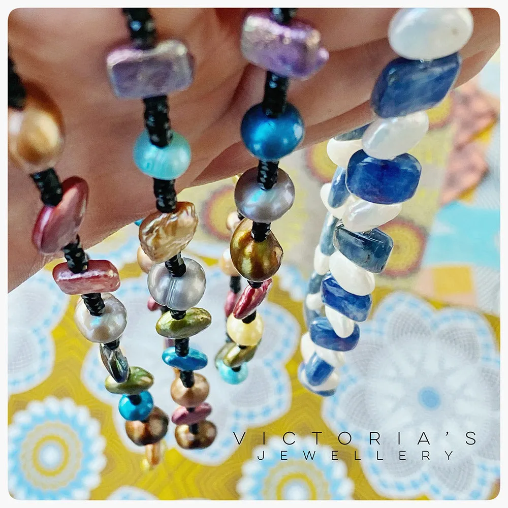Multi Colour Fresh Water Pearl and Onyx Necklace - 50cm