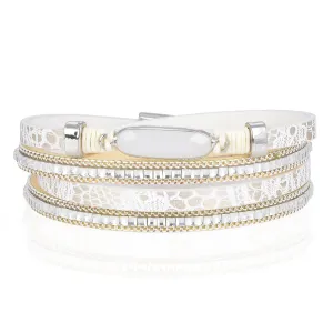 Multiple Strand White Bracelet with Natural Gemstone and Magnetic Clasp