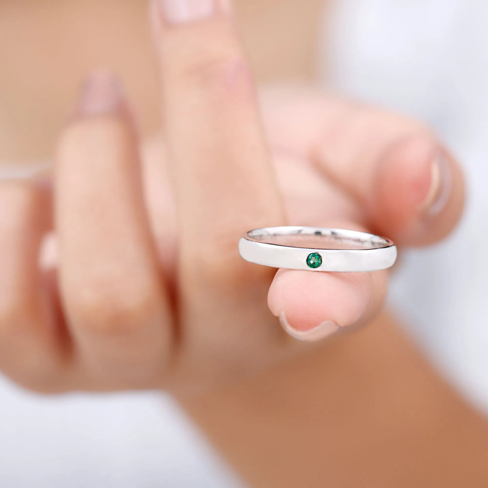 Natural Emerald Solitaire Women Band Ring