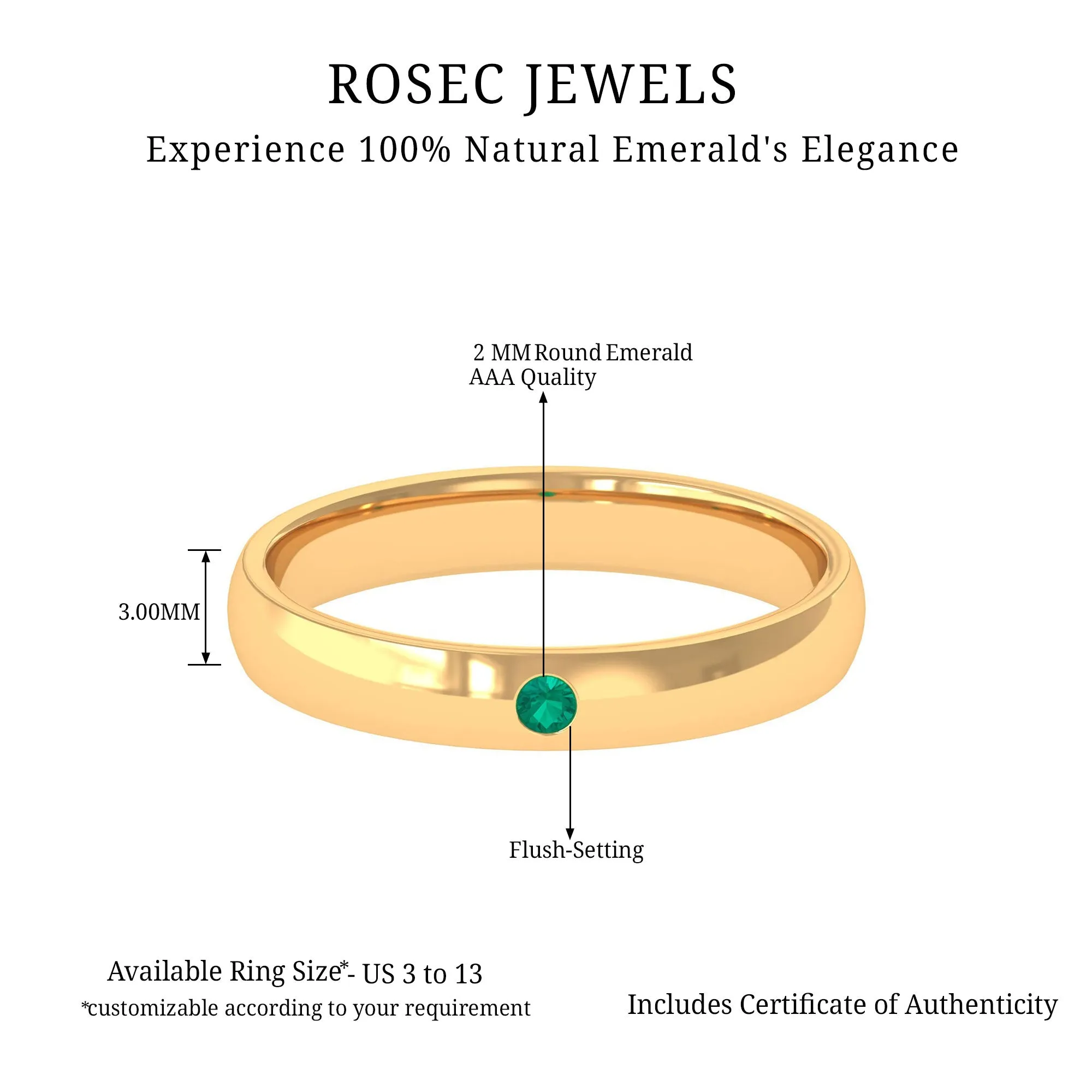 Natural Emerald Solitaire Women Band Ring