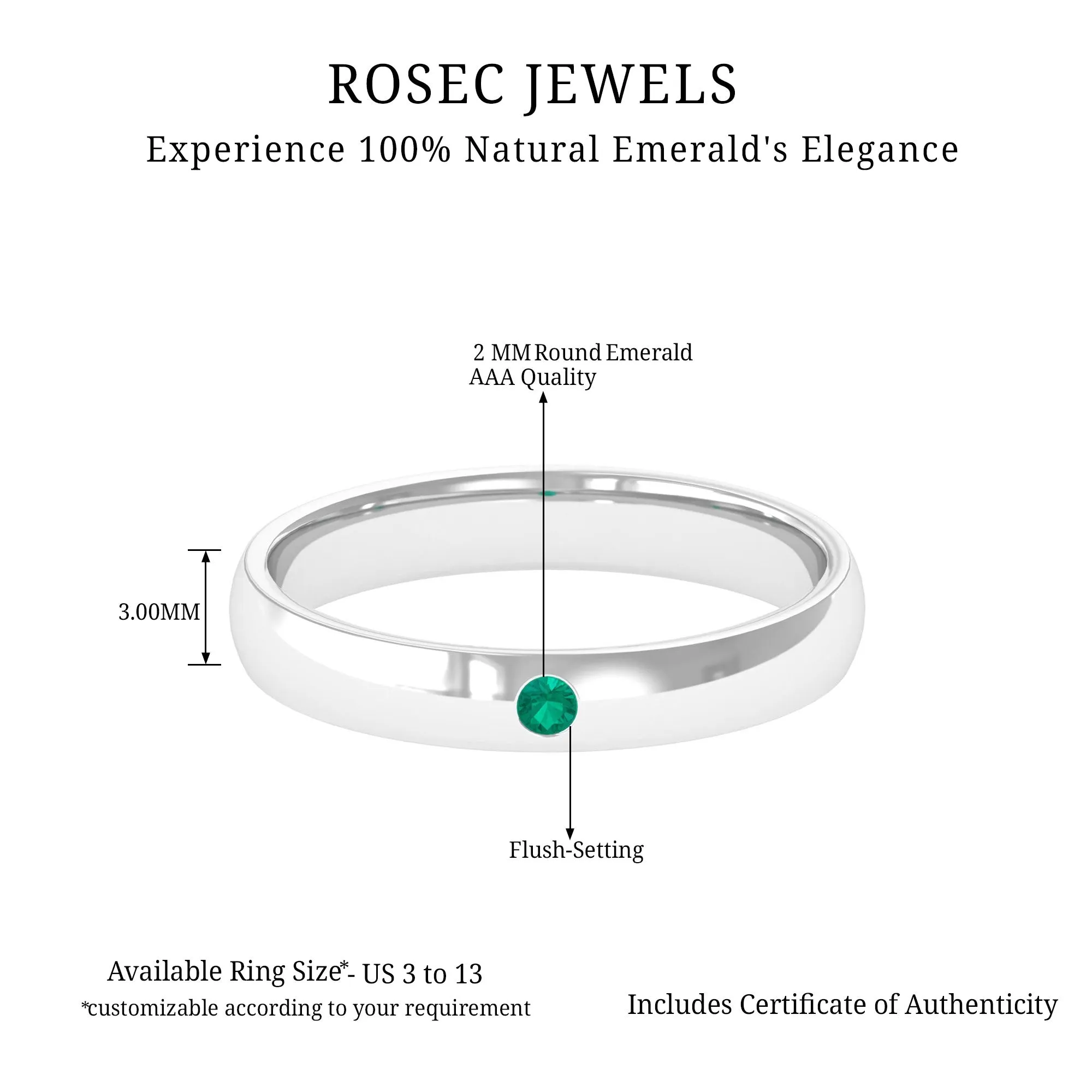Natural Emerald Solitaire Women Band Ring