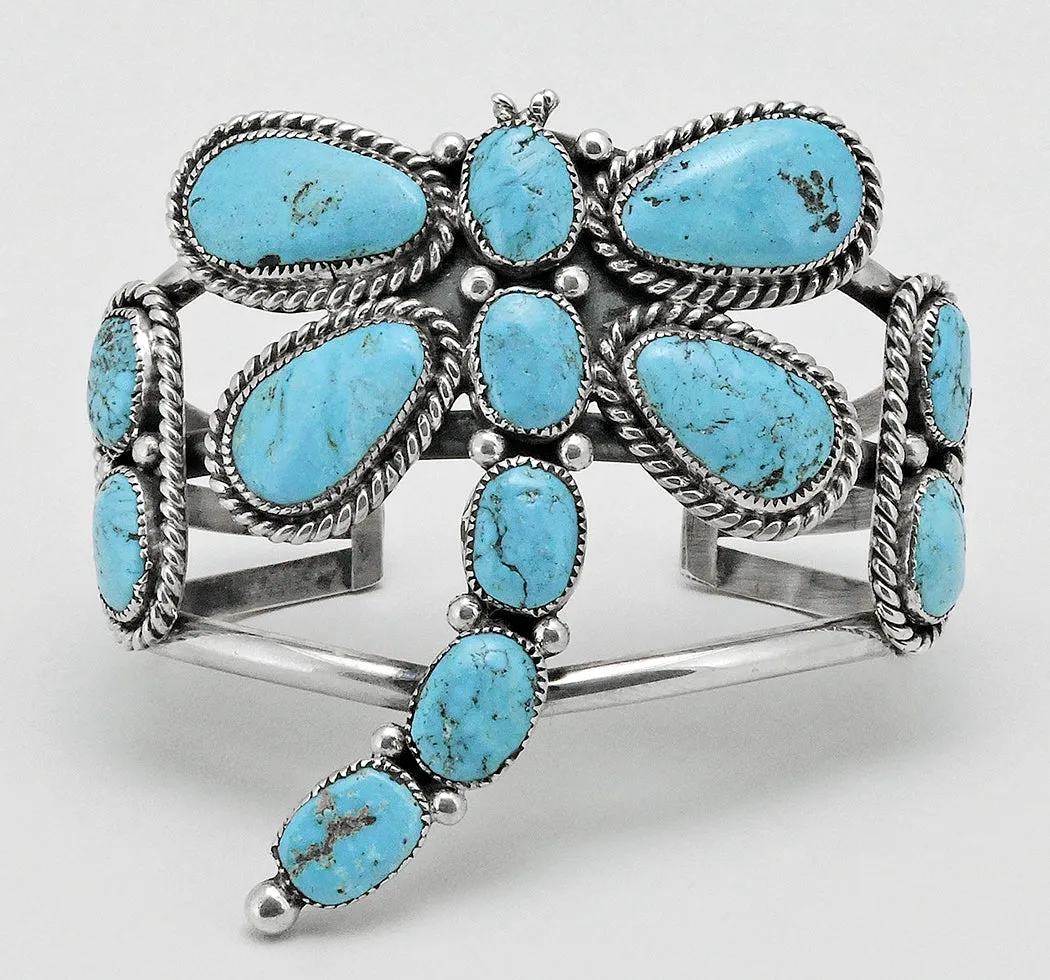 Natural Sleeping Beauty Turquoise Dragonfly Cuff Bracelet