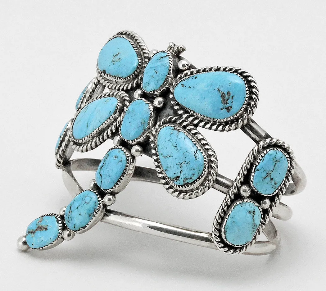 Natural Sleeping Beauty Turquoise Dragonfly Cuff Bracelet