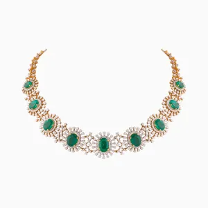 Necklace with Emerald c/st and Round Cut Diamond - PGDN050