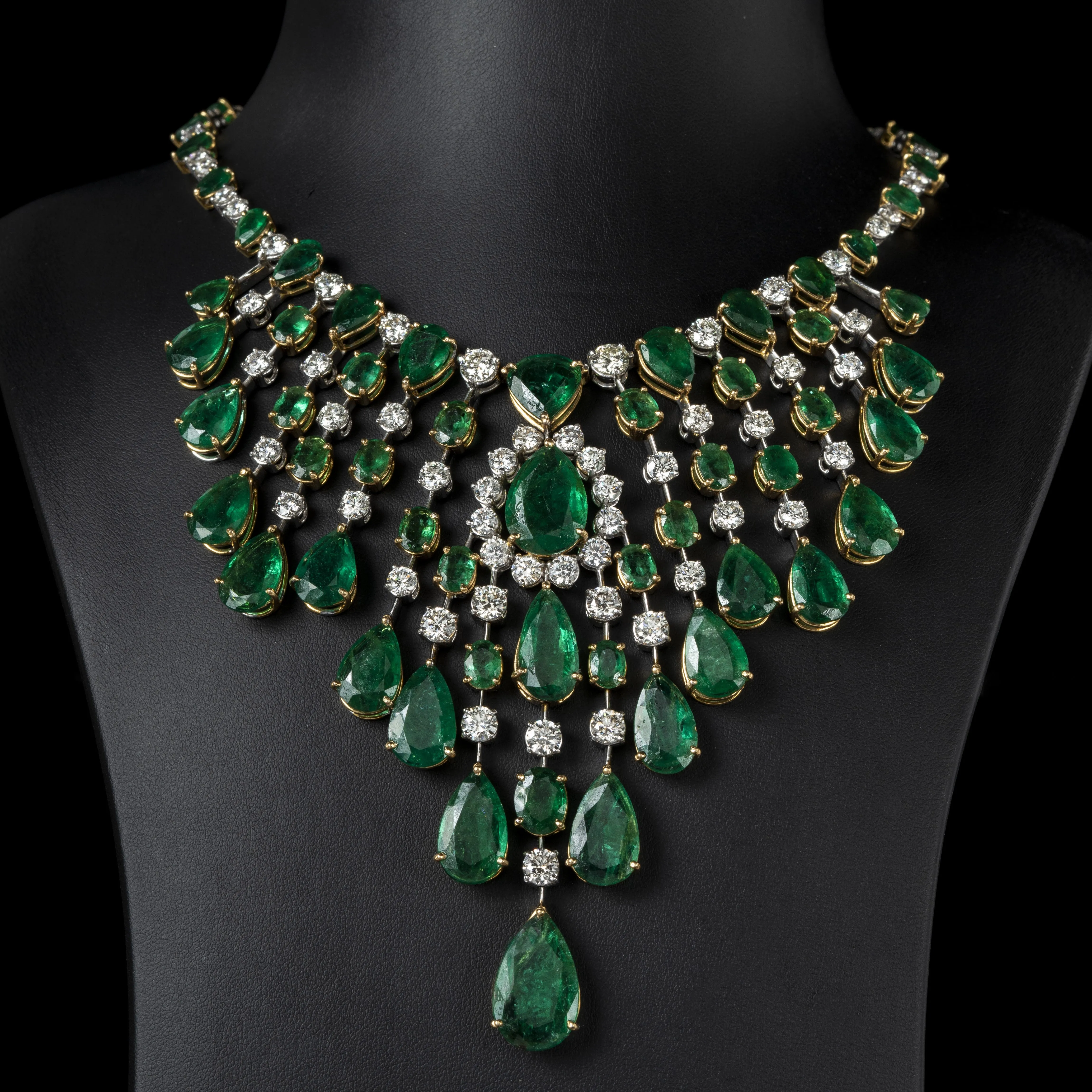 Nritya Emerald & Diamond Necklace & Earrings Suite (179.54 ct Gemstones) in Gold