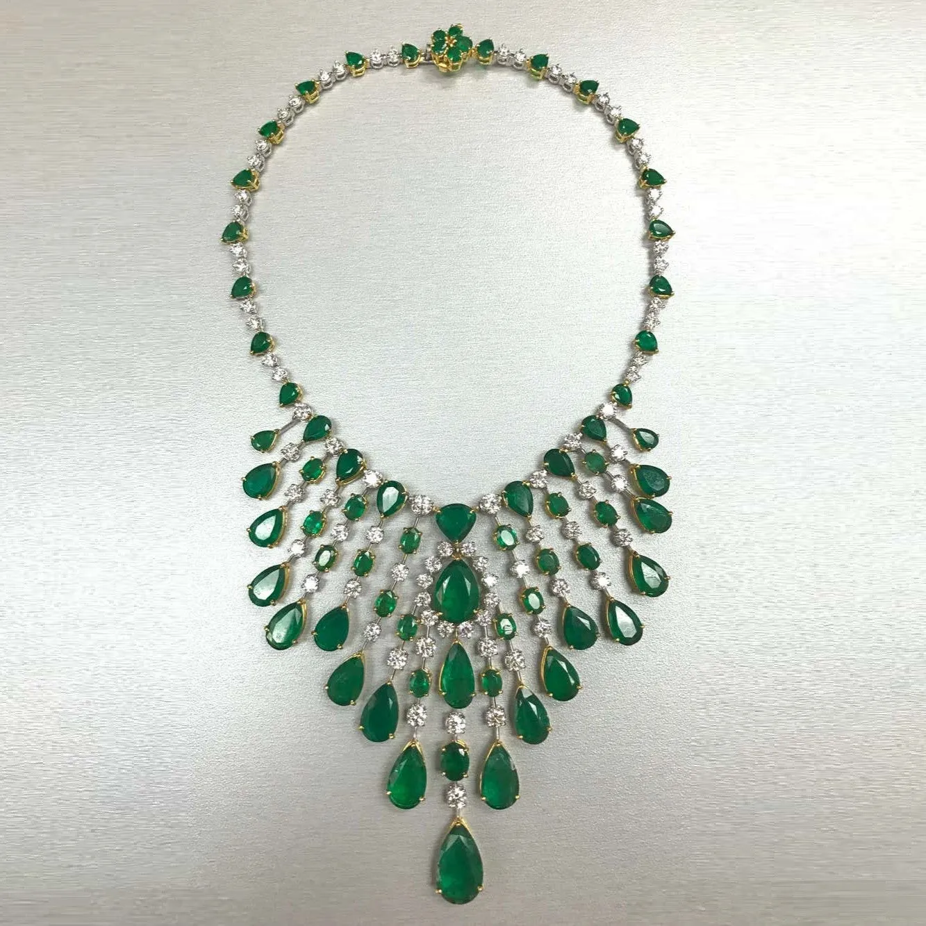Nritya Emerald & Diamond Necklace & Earrings Suite (179.54 ct Gemstones) in Gold
