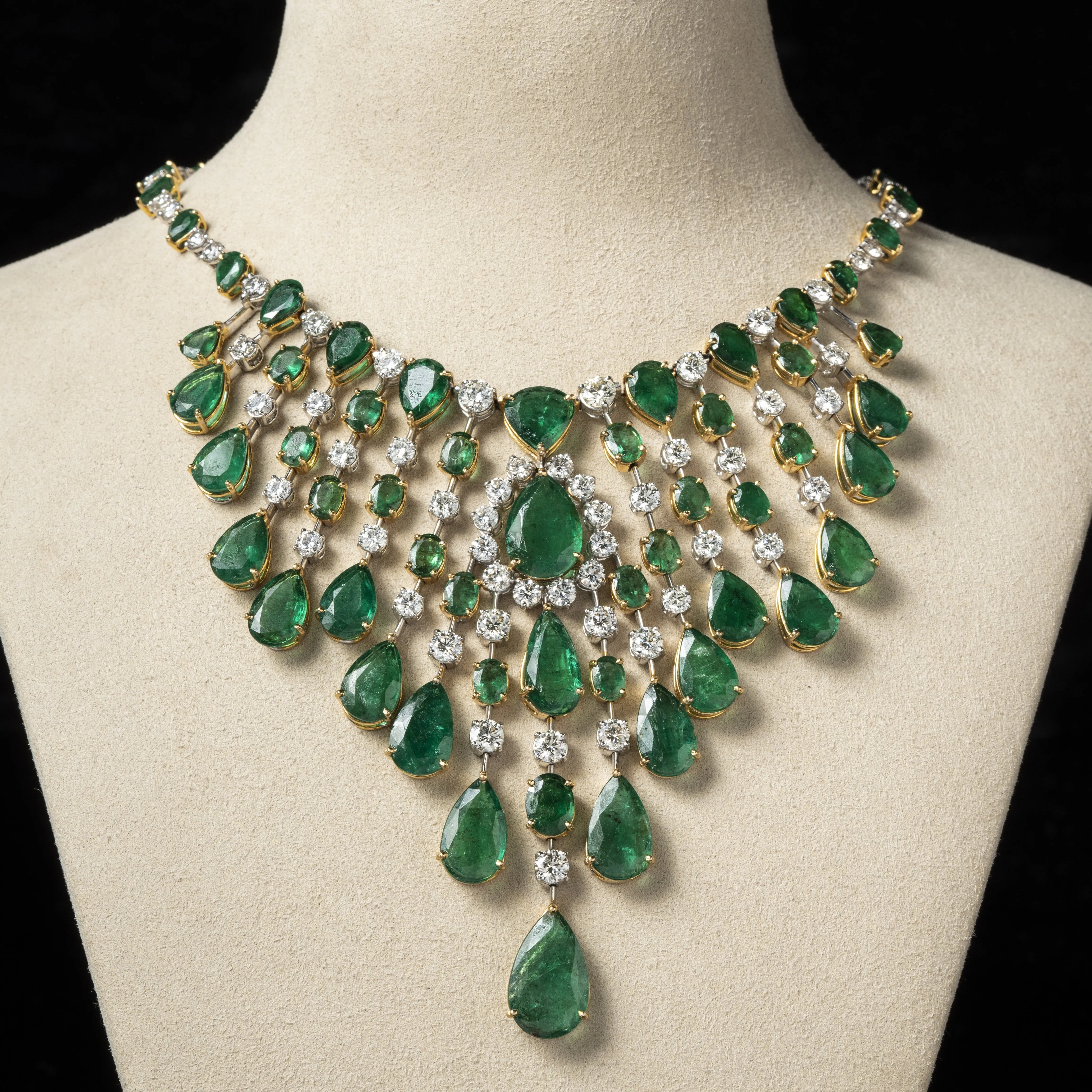 Nritya Emerald & Diamond Necklace & Earrings Suite (179.54 ct Gemstones) in Gold