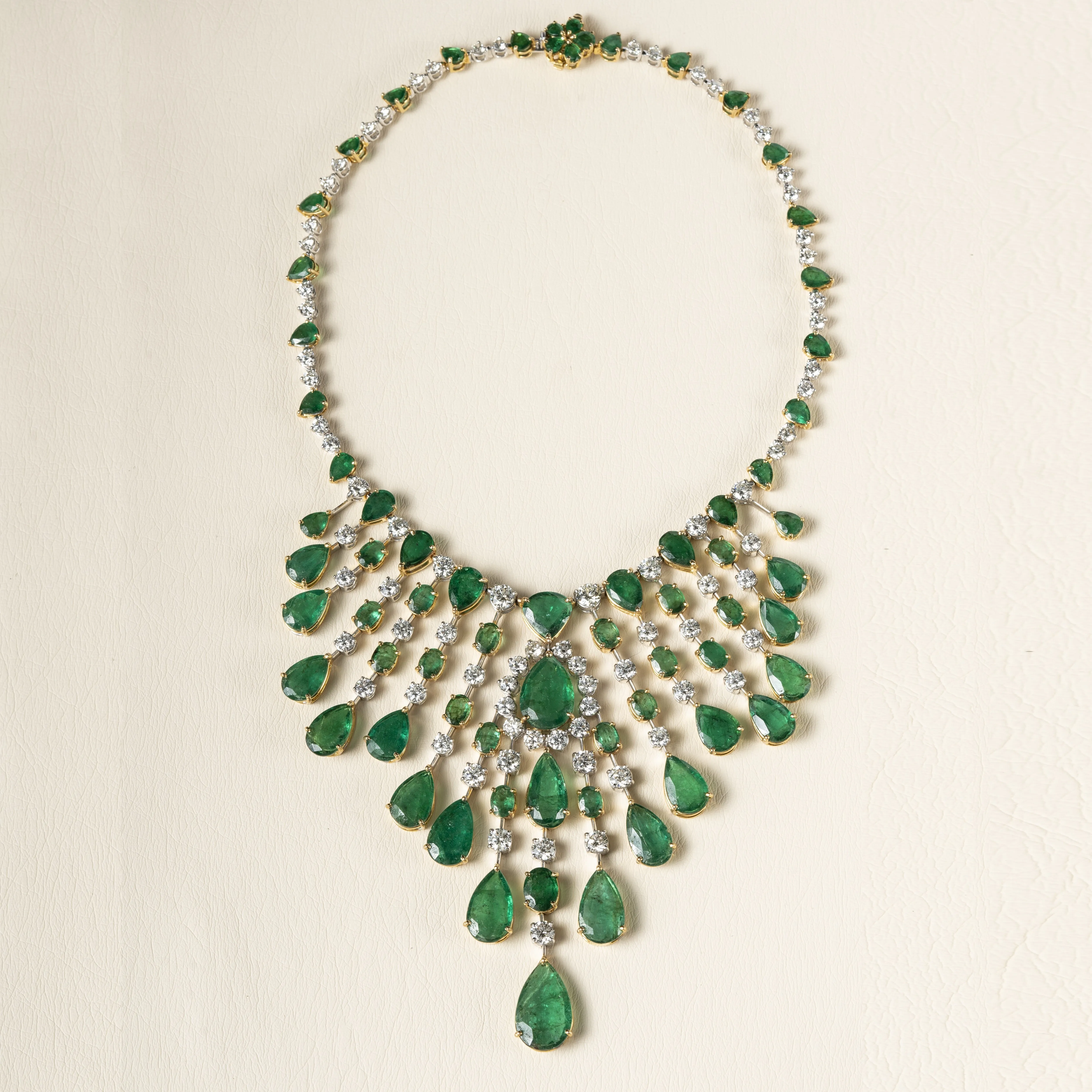 Nritya Emerald & Diamond Necklace & Earrings Suite (179.54 ct Gemstones) in Gold