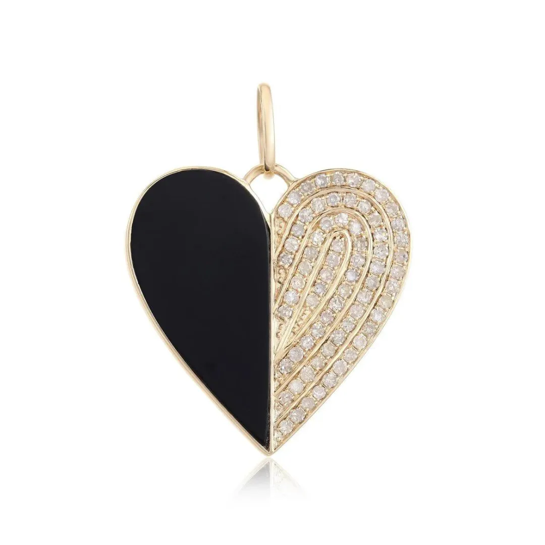 ONYX AND DIAMOND HALF HEART CHARM