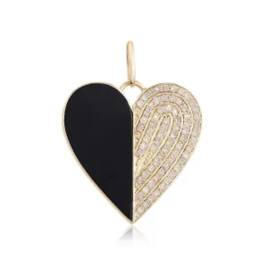 ONYX AND DIAMOND HALF HEART CHARM