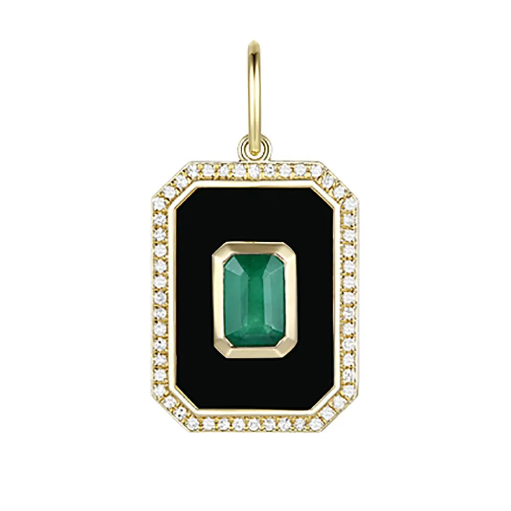 Onyx Diamond & Emerald Round Pendant 20mm