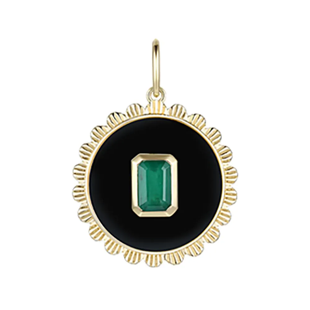 Onyx Diamond & Emerald Round Pendant 20mm
