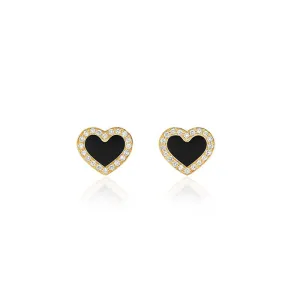 Onyx Inlay Heart Studs with Diamonds