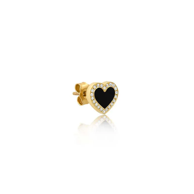 Onyx Inlay Heart Studs with Diamonds