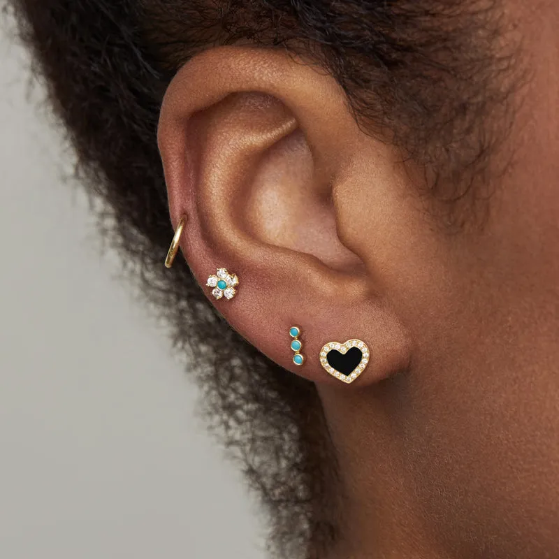 Onyx Inlay Heart Studs with Diamonds