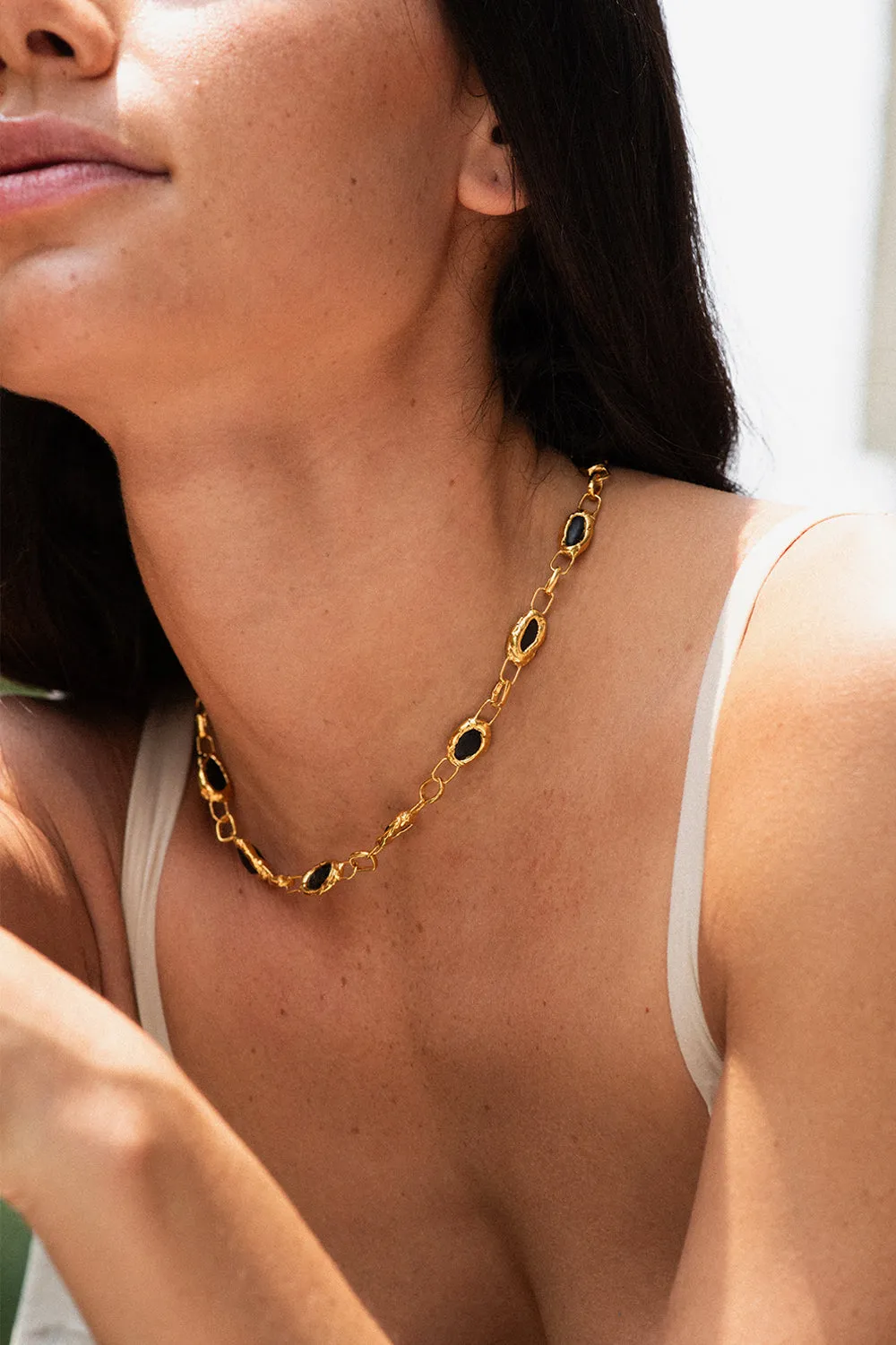 Onyx Square Link Necklace