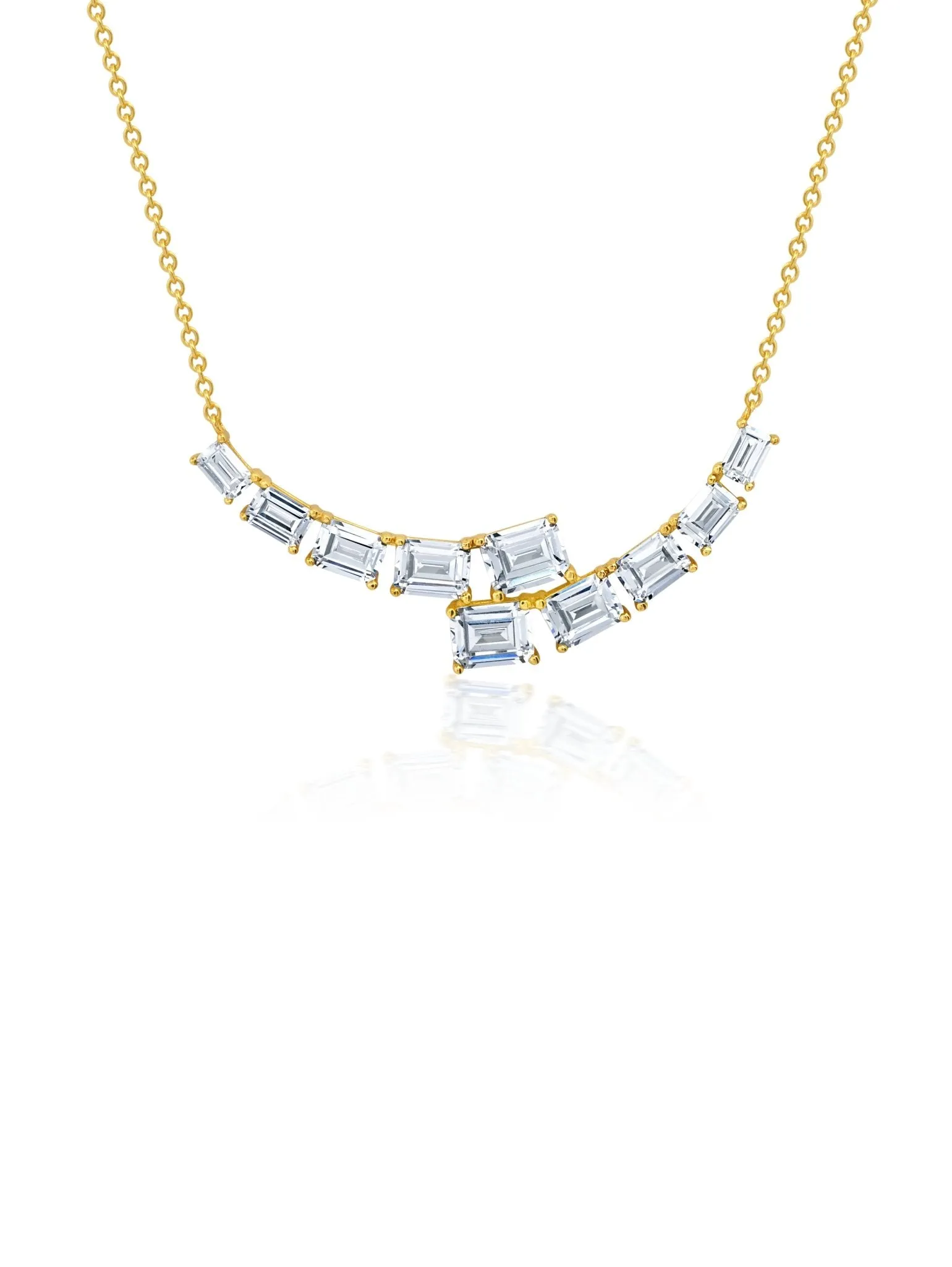 Opulent Curved Bar 16'' Necklace With Emerald Cut Stones Sale