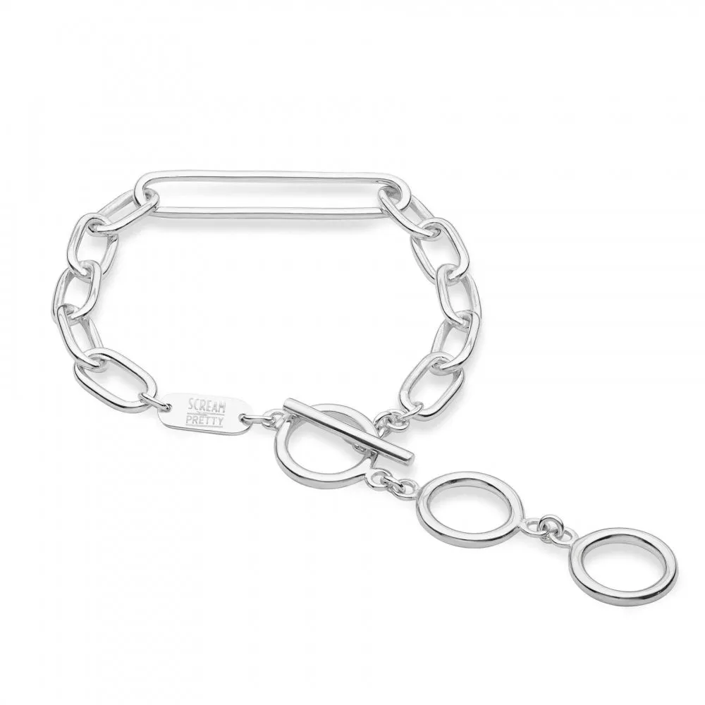 Oval Chain Bracelet with T-Bar - Silver - SPBRSB192