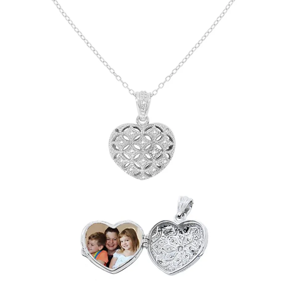 Patterned Heart Locket Pendant Necklace