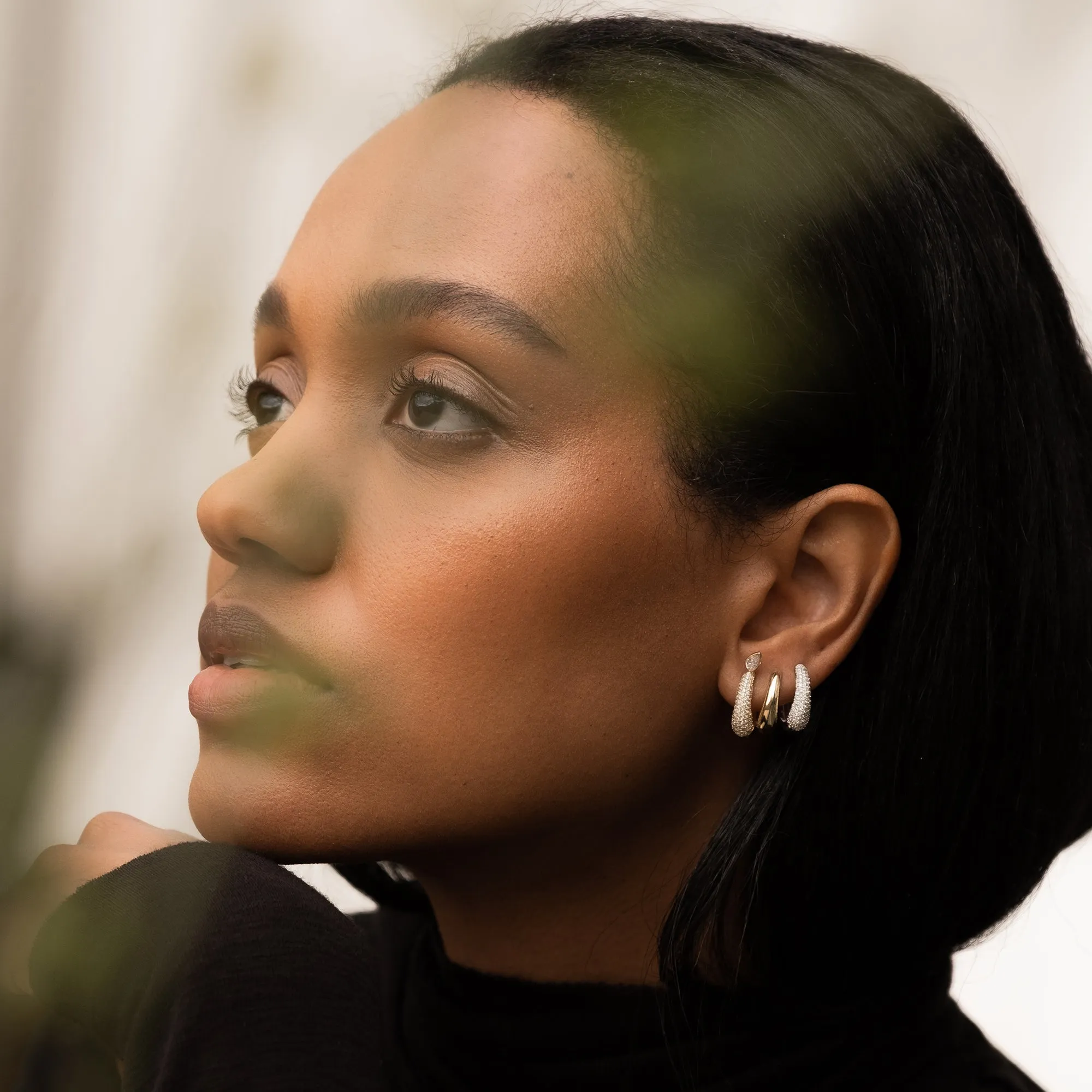 Pavé Pear Demi Hoop Earrings