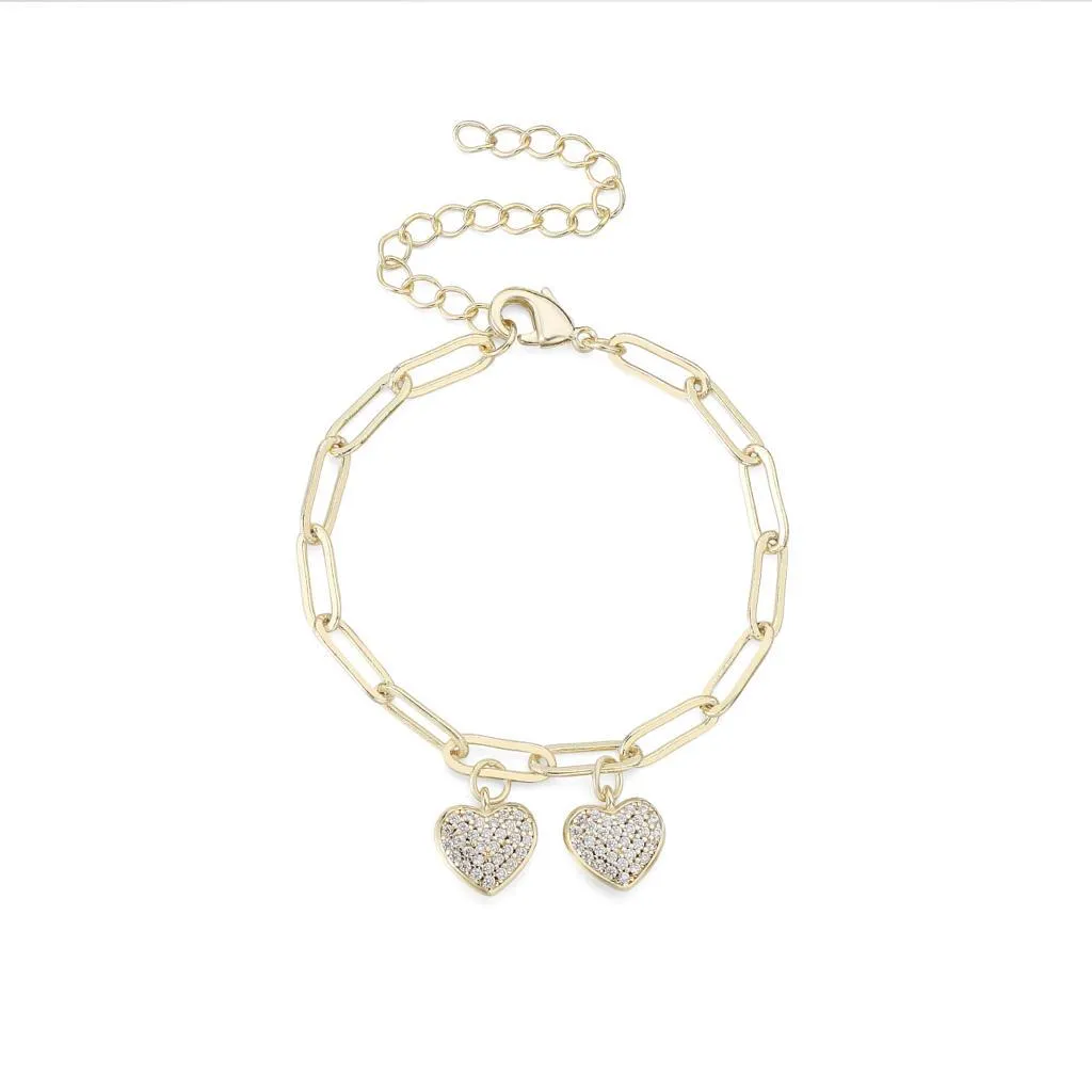 Pave Heart Paperclip Chain Bracelet