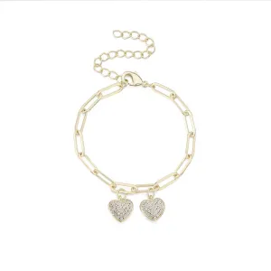 Pave Heart Paperclip Chain Bracelet