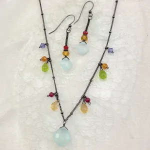 Perfectly Styled Vintage Inspired Colorful Boho Jewelry Set in Oxidized Silver