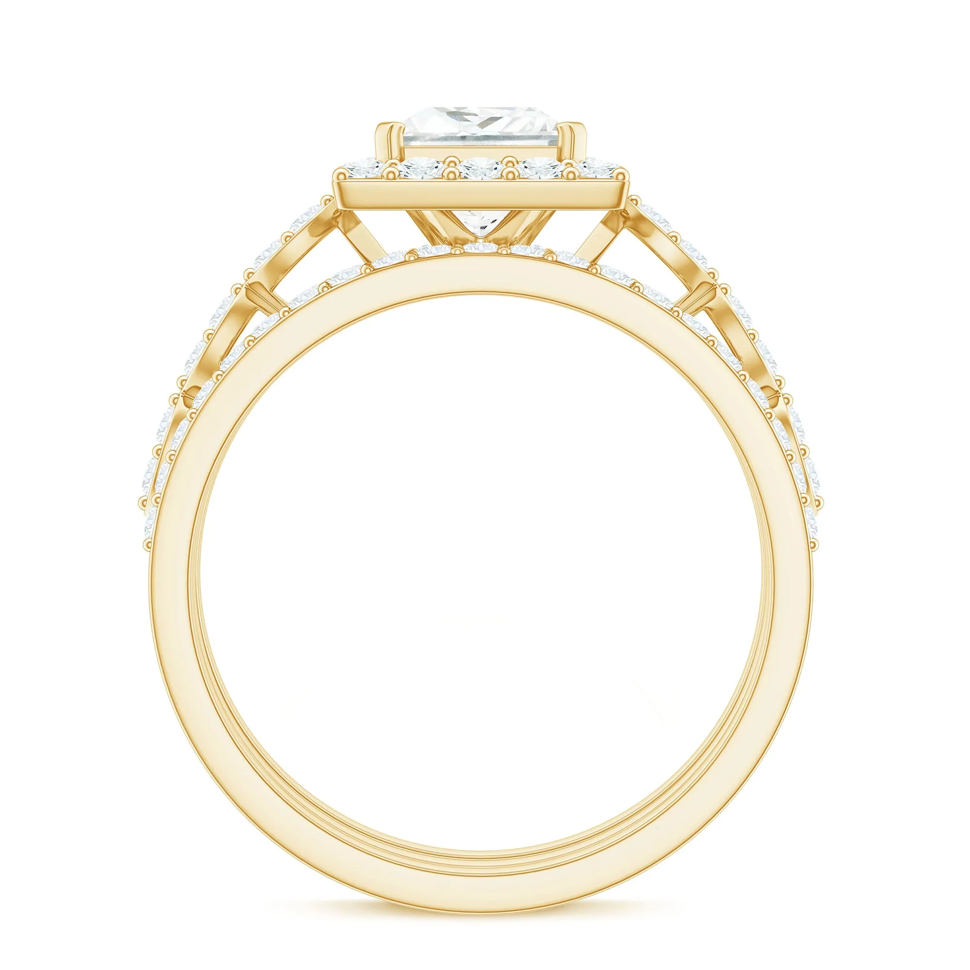 Princess Cut Moissanite Halo Bridal Ring Set