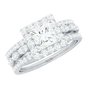 Princess Cut Moissanite Halo Bridal Ring Set