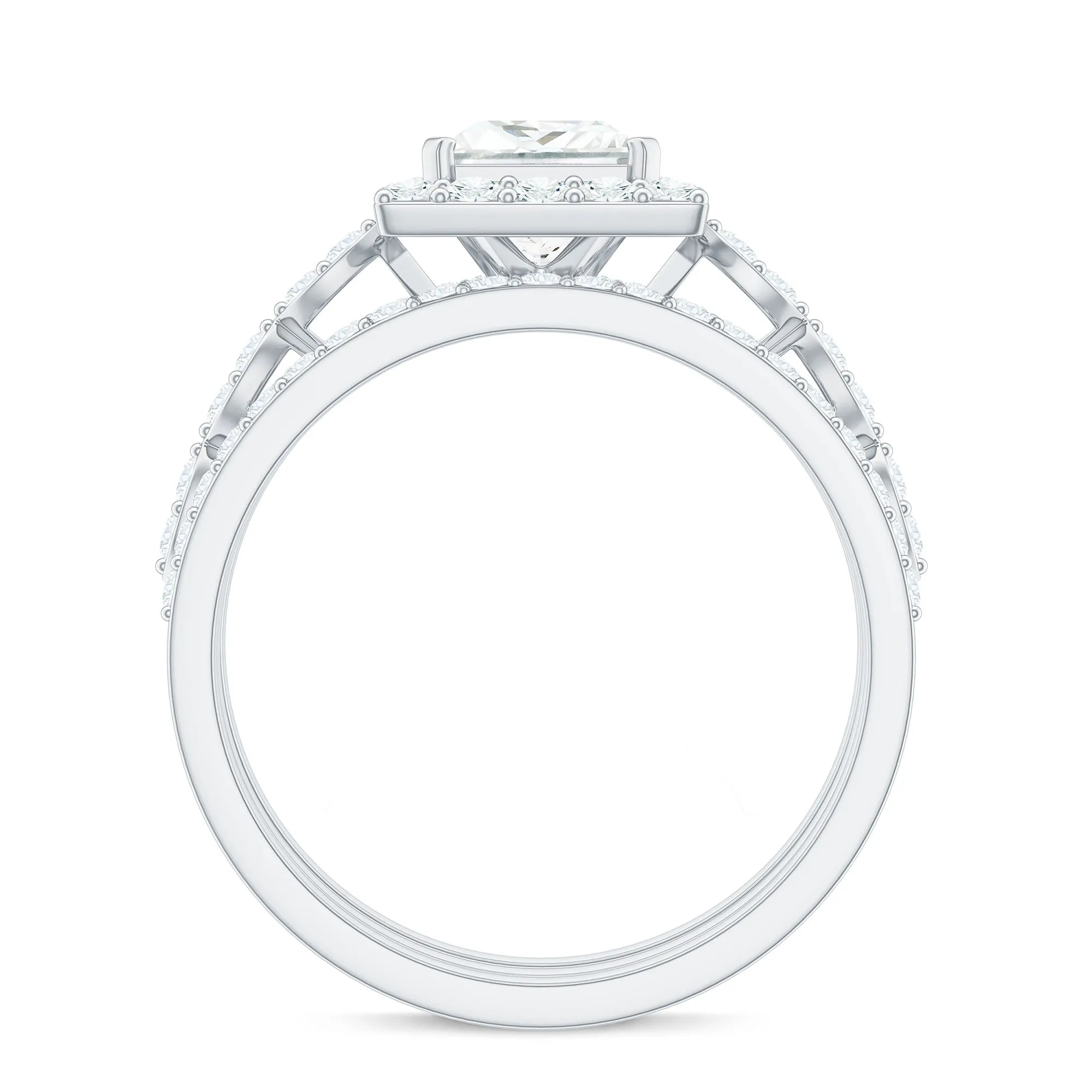 Princess Cut Moissanite Halo Bridal Ring Set