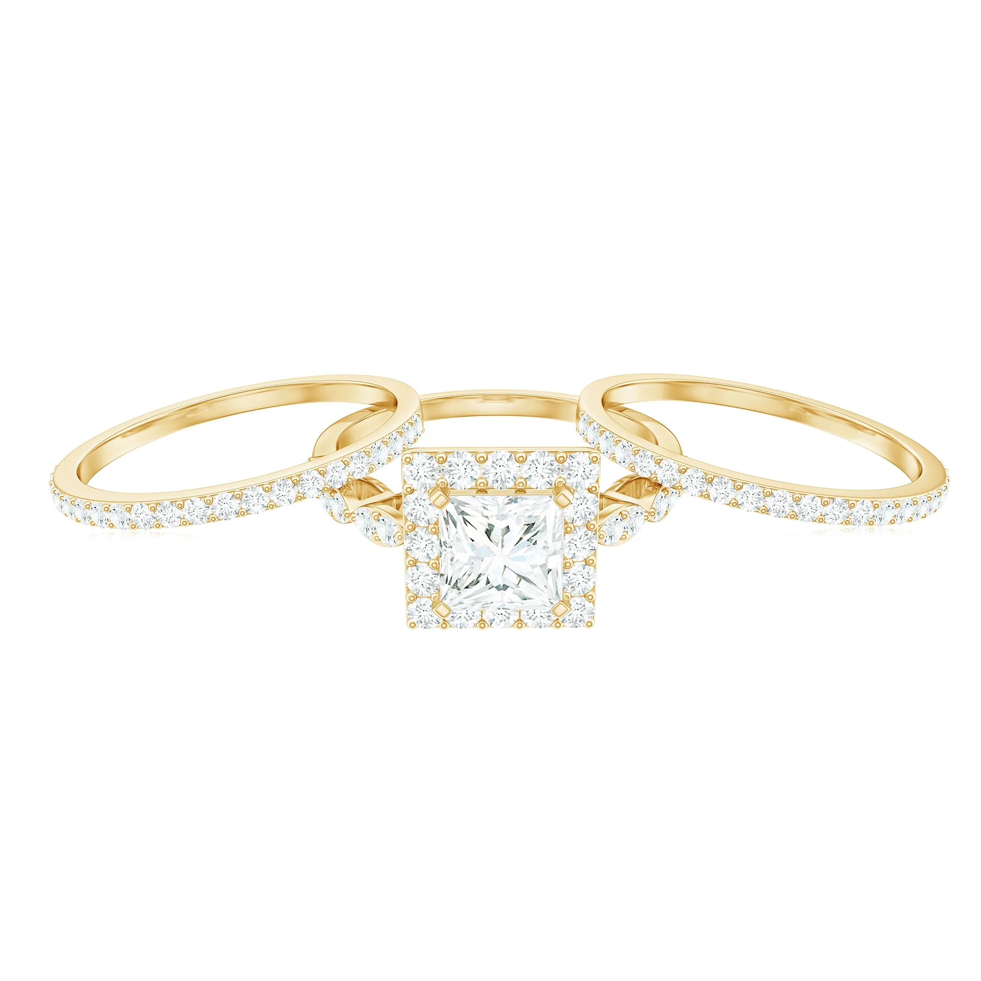 Princess Cut Moissanite Halo Bridal Ring Set