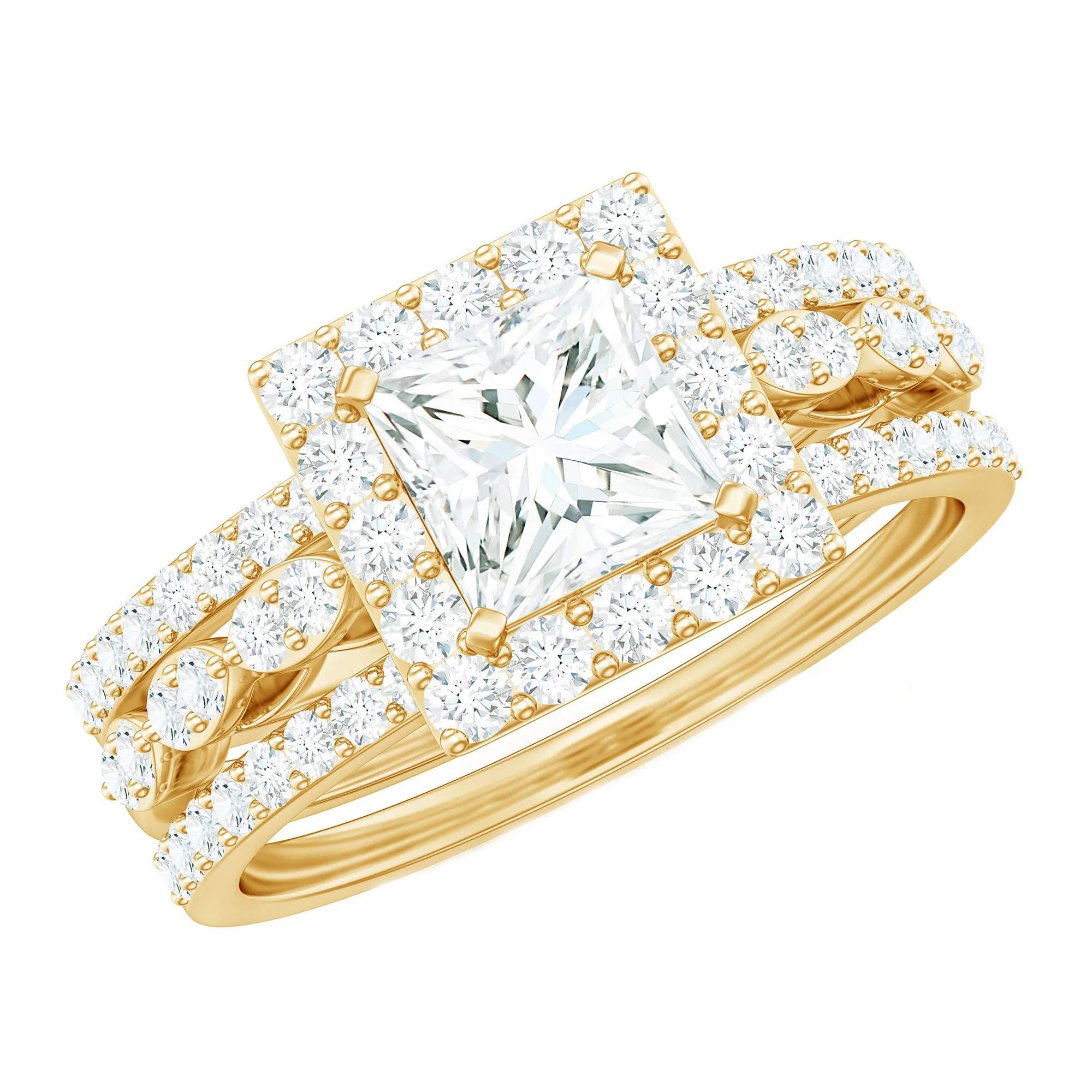 Princess Cut Moissanite Halo Bridal Ring Set