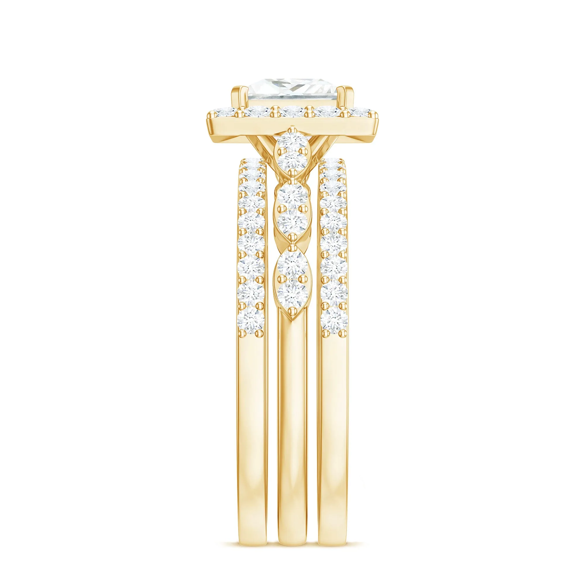 Princess Cut Moissanite Halo Bridal Ring Set