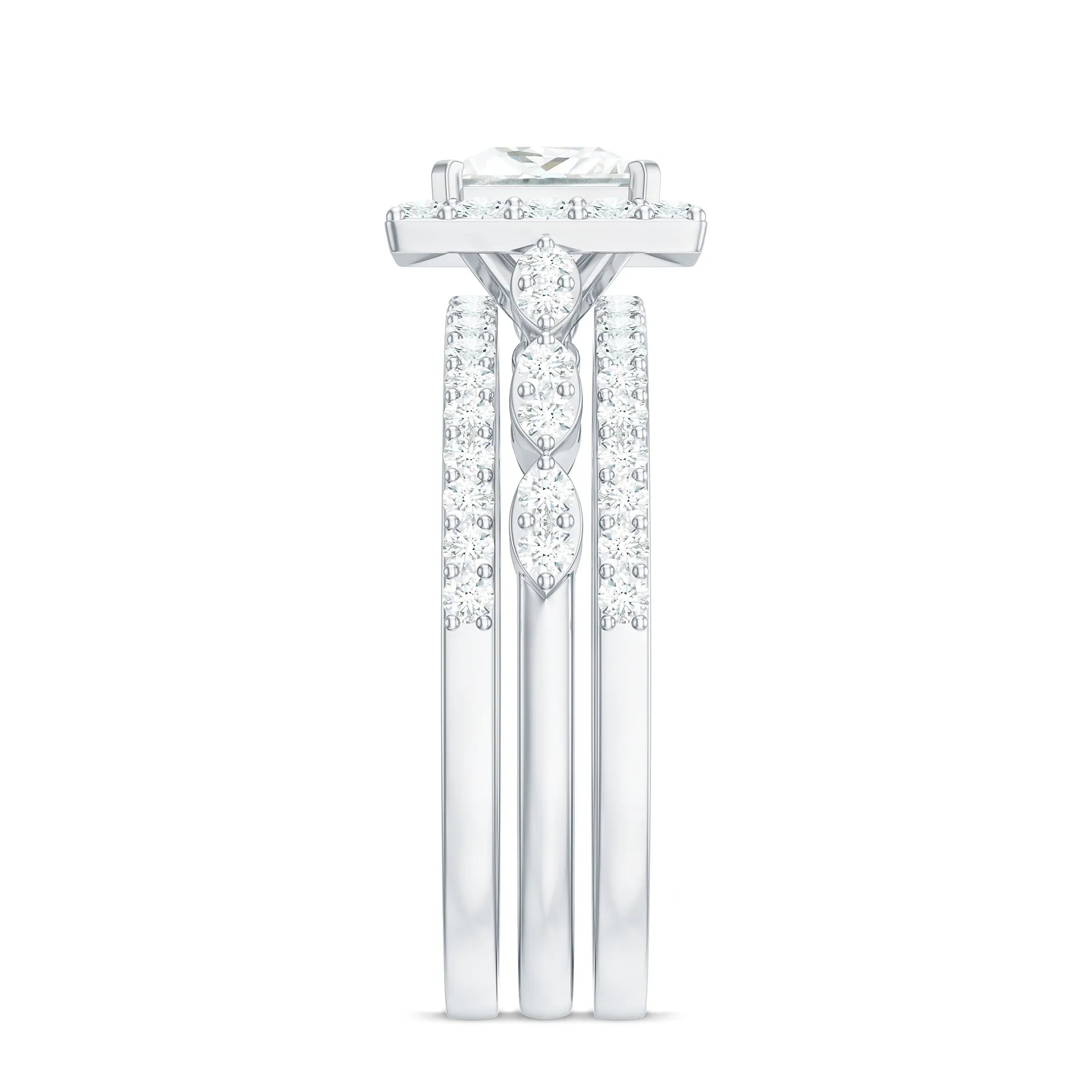 Princess Cut Moissanite Halo Bridal Ring Set