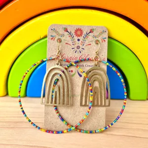 Rainbow Beaded Hoop Earrings