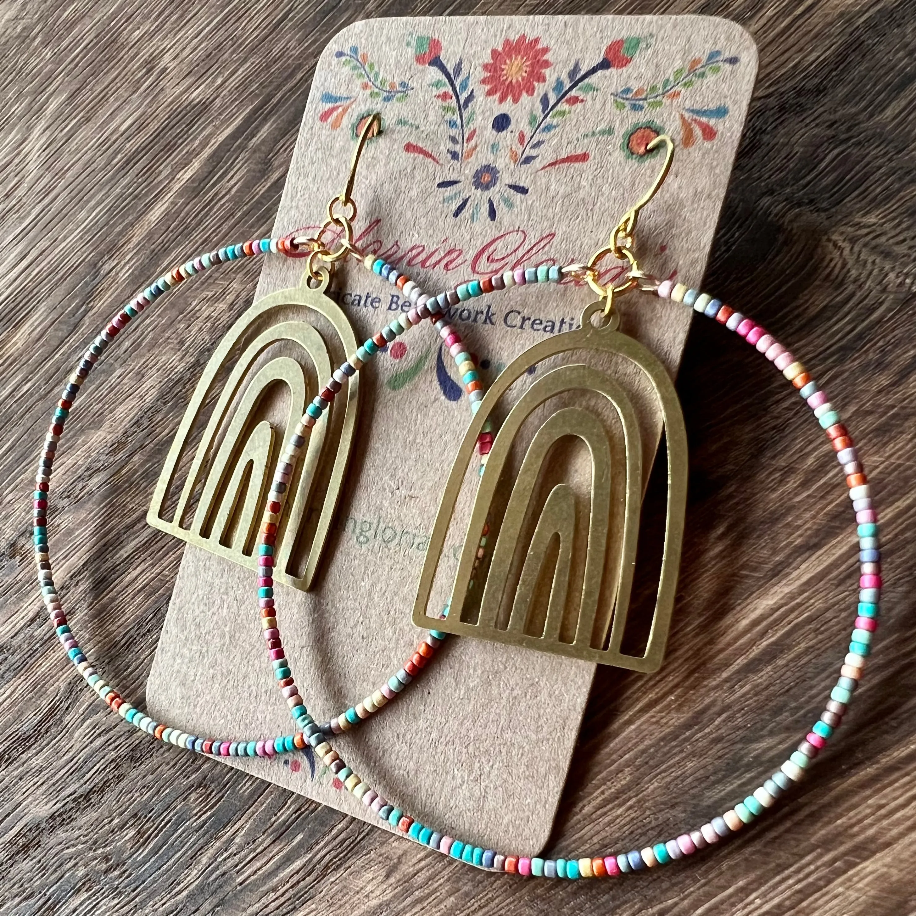 Rainbow Beaded Hoop Earrings