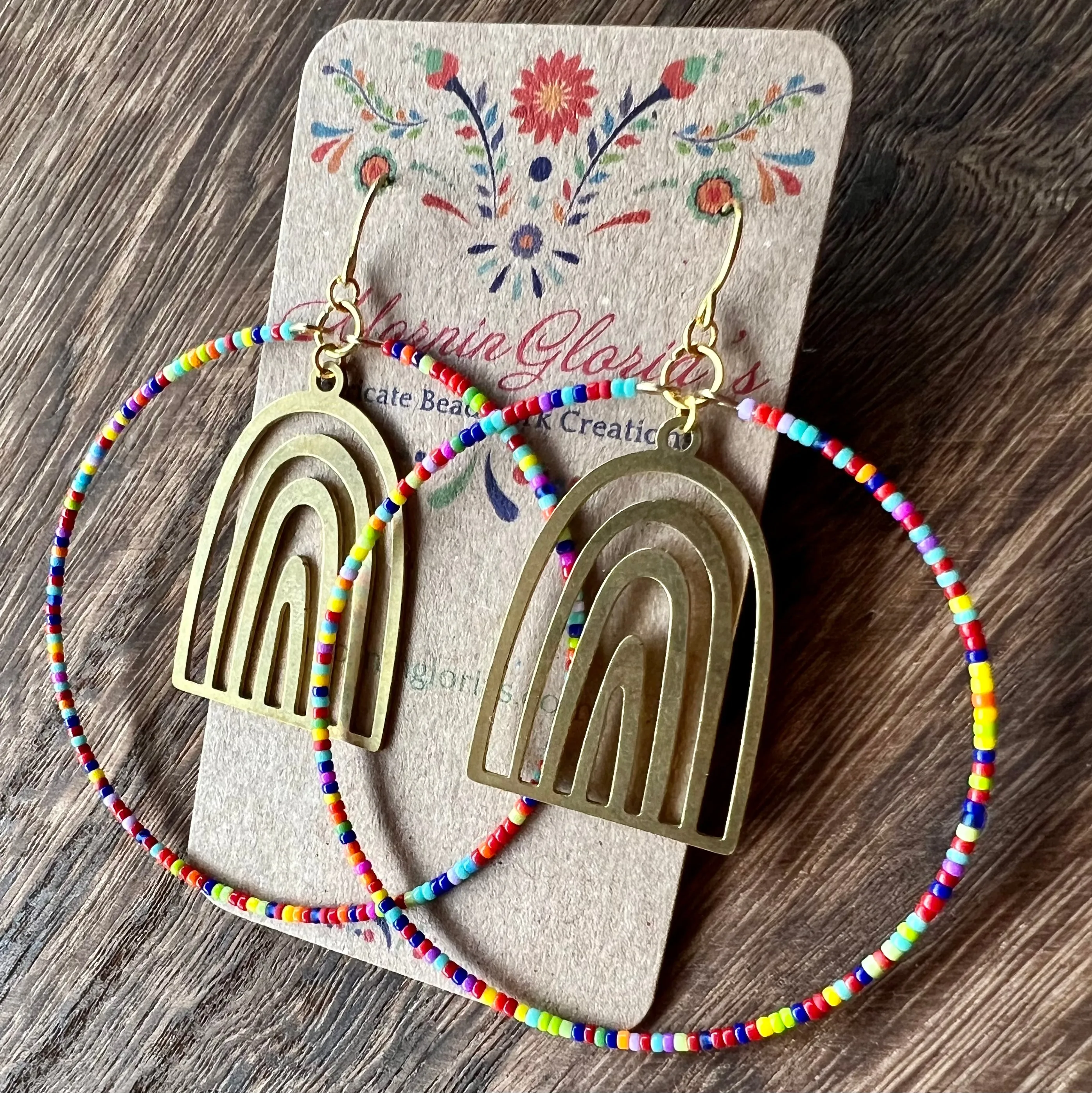 Rainbow Beaded Hoop Earrings