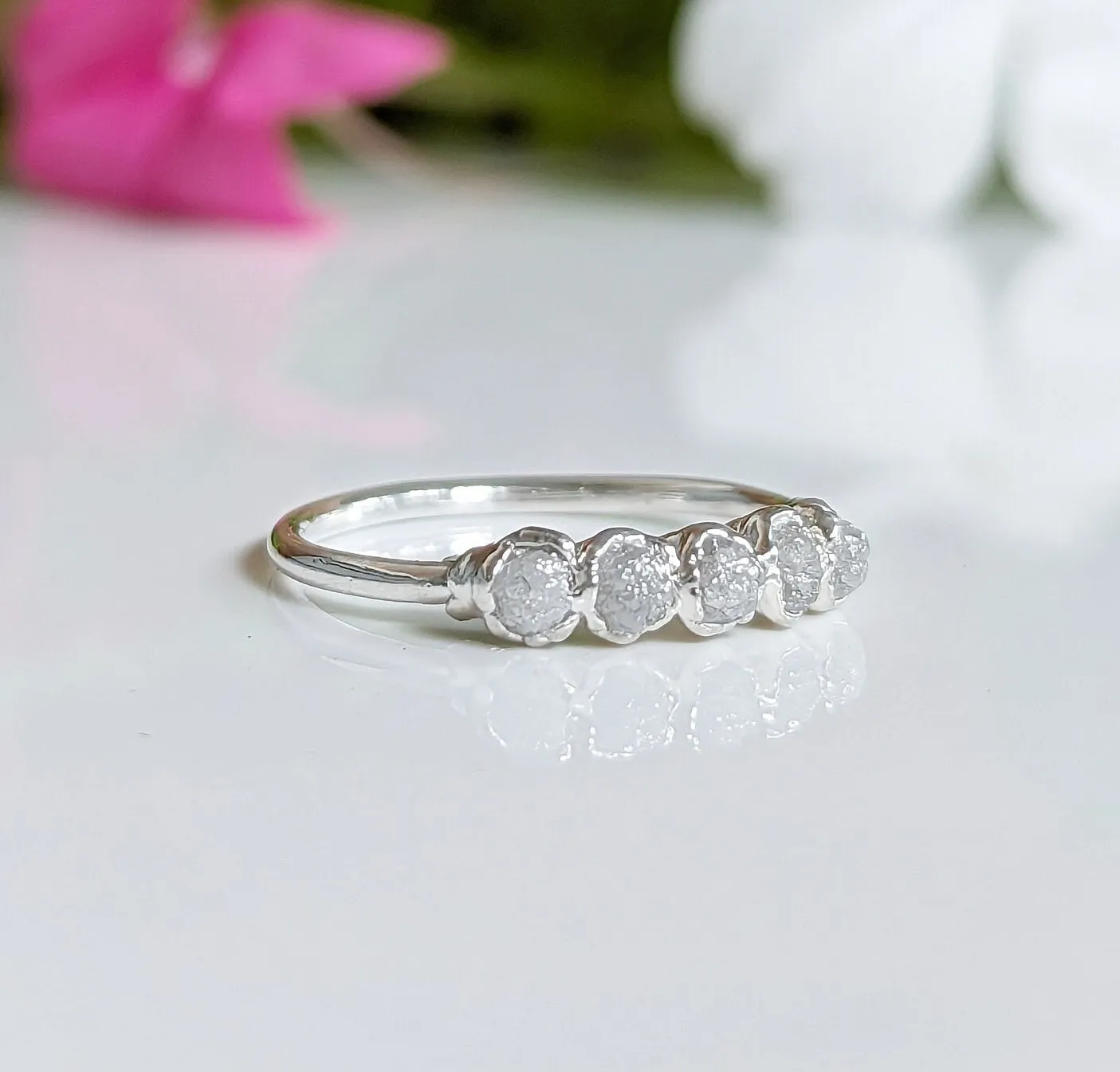 Raw diamond wedding band in Silver