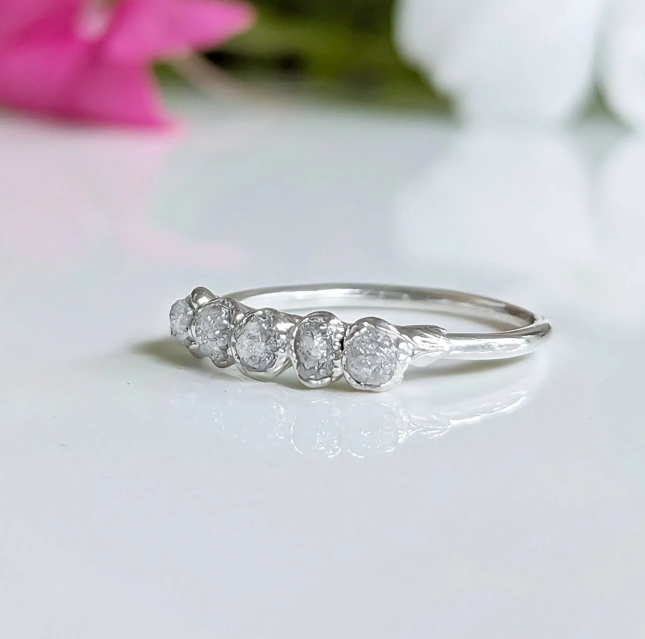 Raw diamond wedding band in Silver