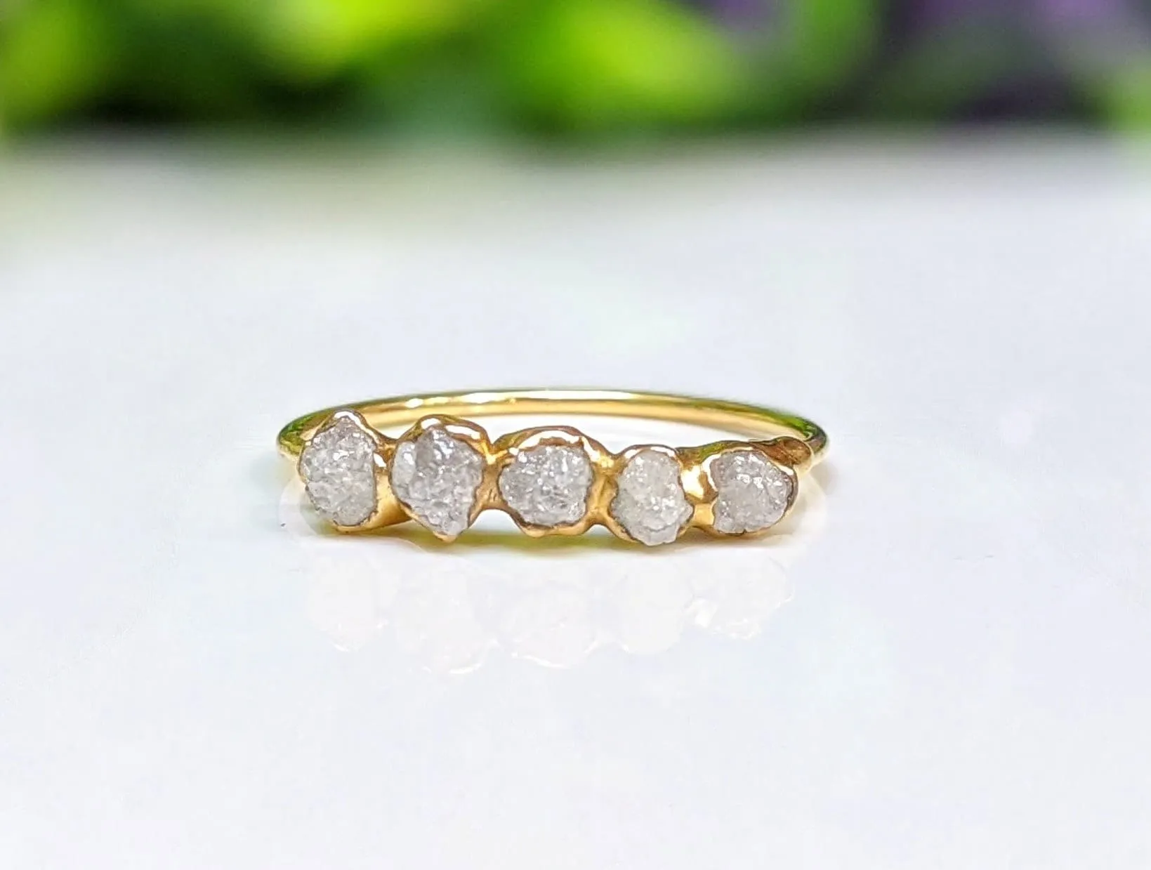 Raw diamond wedding band in Silver