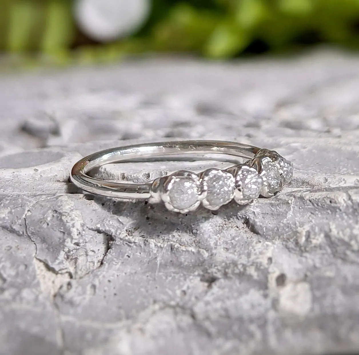 Raw diamond wedding band in Silver