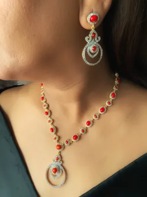 Red Onyx and zirconia necklace set